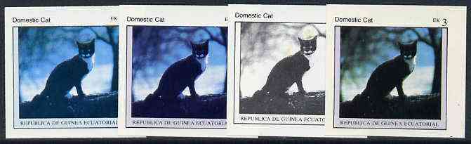 Equatorial Guinea 1976 Cats EK3 (Domestic Cat) set of 4 imperf progressive proofs on ungummed paper comprising 1, 2, 3 and all 4 colours (as Mi 798)