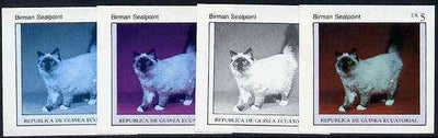 Equatorial Guinea 1976 Cats EK5 (Birman Sealpoint) set of 4 imperf progressive proofs on ungummed paper comprising 1, 2, 3 and all 4 colours (as Mi 799)