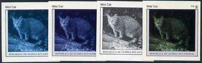 Equatorial Guinea 1976 Cats EK8 (Wild Cat) set of 4 imperf progressive proofs on ungummed paper comprising 1, 2, 3 and all 4 colours (as Mi 800)