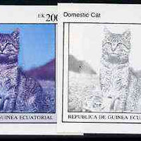 Equatorial Guinea 1976 Cats EK200 (Domestic Cat) set of 4 imperf progressive proofs on ungummed paper comprising 1, 2, 3 and all 4 colours (as Mi 804)