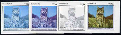 Equatorial Guinea 1976 Cats EK200 (Domestic Cat) set of 4 imperf progressive proofs on ungummed paper comprising 1, 2, 3 and all 4 colours (as Mi 804)