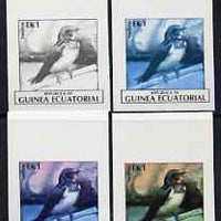 Equatorial Guinea 1977 Birds EK1 (Swallow) set of 4 imperf progressive proofs on ungummed paper comprising 1, 2, 3 and all 4 colours (as Mi 1205)