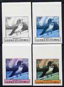 Equatorial Guinea 1977 Birds EK1 (Swallow) set of 4 imperf progressive proofs on ungummed paper comprising 1, 2, 3 and all 4 colours (as Mi 1205)