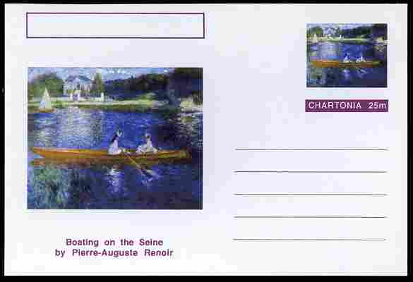 Chartonia (Fantasy) Famous Paintings - Boating on the Seine by Pierre-Auguste Renoir postal stationery card unused and fine