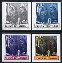 Equatorial Guinea 1977 Birds EK5 (Starlings) set of 4 imperf progressive proofs on ungummed paper comprising 1, 2, 3 and all 4 colours (as Mi 1207)