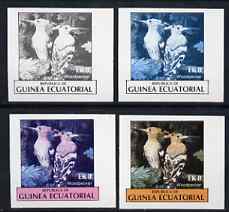 Equatorial Guinea 1977 Birds EK8 (Woodpeckers) set of 4 imperf progressive proofs on ungummed paper comprising 1, 2, 3 and all 4 colours (as Mi 1208)
