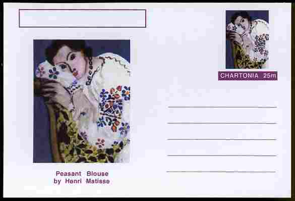 Chartonia (Fantasy) Famous Paintings - Peasant Blouse by Henri Matisse postal stationery card unused and fine
