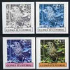 Equatorial Guinea 1977 Birds EK25 (Mistle Thrush) set of 4 imperf progressive proofs on ungummed paper comprising 1, 2, 3 and all 4 colours (as Mi 1209)