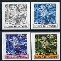 Equatorial Guinea 1977 Birds EK25 (Mistle Thrush) set of 4 imperf progressive proofs on ungummed paper comprising 1, 2, 3 and all 4 colours (as Mi 1209)