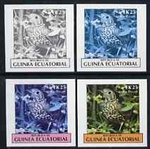 Equatorial Guinea 1977 Birds EK25 (Mistle Thrush) set of 4 imperf progressive proofs on ungummed paper comprising 1, 2, 3 and all 4 colours (as Mi 1209)