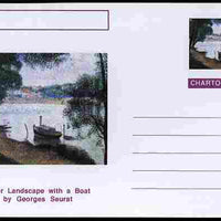 Chartonia (Fantasy) Famous Paintings - River Landscape with a Boat by Georges Seurat postal stationery card unused and fine