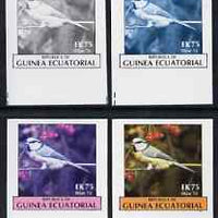 Equatorial Guinea 1977 Birds EK75 (Blue Tit) set of 4 imperf progressive proofs on ungummed paper comprising 1, 2, 3 and all 4 colours (as Mi 1211)