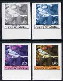 Equatorial Guinea 1977 Birds EK75 (Blue Tit) set of 4 imperf progressive proofs on ungummed paper comprising 1, 2, 3 and all 4 colours (as Mi 1211)