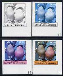 Equatorial Guinea 1977 Birds EK200 (Bull Finch) set of 4 imperf progressive proofs on ungummed paper comprising 1, 2, 3 and all 4 colours (as Mi 1212)