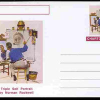Chartonia (Fantasy) Famous Paintings - Triple Self Portrait by Norman Rockwell postal stationery card unused and fine