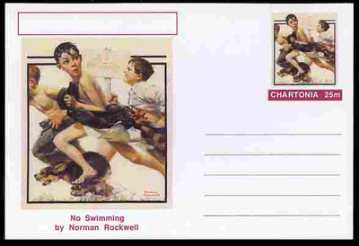 Chartonia (Fantasy) Famous Paintings - No Swimming by Norman Rockwell postal stationery card unused and fine