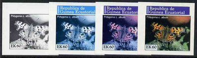 Equatorial Guinea 1976 Butterflies EK60 (Polygonia c. album) set of 4 imperf progressive proofs on ungummed paper comprising 1, 2, 3 and all 4 colours (as Mi 970)