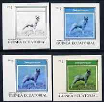 Equatorial Guinea 1977 Dogs EK1 (Zwergschnauzer) set of 4 imperf progressive proofs on ungummed paper comprising 1, 2, 3 and all 4 colours (as Mi 1129)
