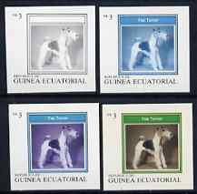 Equatorial Guinea 1977 Dogs EK3 (Fox Terrier) set of 4 imperf progressive proofs on ungummed paper comprising 1, 2, 3 and all 4 colours (as Mi 1130)