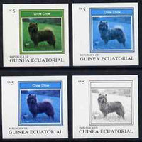 Equatorial Guinea 1977 Dogs EK5 (Chow Chow) set of 4 imperf progressive proofs on ungummed paper comprising 1, 2, 3 and all 4 colours (as Mi 1131)