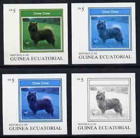 Equatorial Guinea 1977 Dogs EK5 (Chow Chow) set of 4 imperf progressive proofs on ungummed paper comprising 1, 2, 3 and all 4 colours (as Mi 1131)