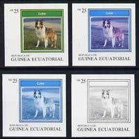 Equatorial Guinea 1977 Dogs EK25 (Collie) set of 4 imperf progressive proofs on ungummed paper comprising 1, 2, 3 and all 4 colours (as Mi 1133)