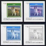 Equatorial Guinea 1977 Dogs EK25 (Collie) set of 4 imperf progressive proofs on ungummed paper comprising 1, 2, 3 and all 4 colours (as Mi 1133)