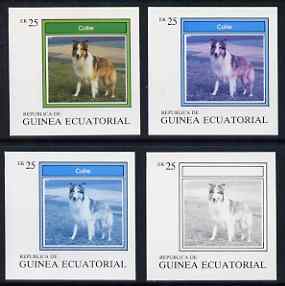 Equatorial Guinea 1977 Dogs EK25 (Collie) set of 4 imperf progressive proofs on ungummed paper comprising 1, 2, 3 and all 4 colours (as Mi 1133)