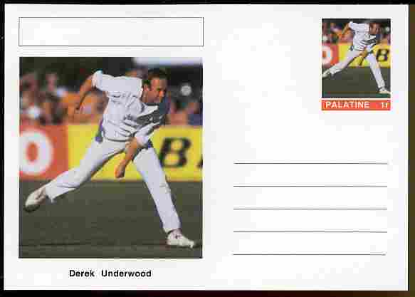Palatine (Fantasy) Personalities - Derek Underwood (cricket) postal stationery card unused and fine