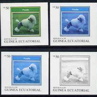 Equatorial Guinea 1977 Dogs EK50 (Poodle) set of 4 imperf progressive proofs on ungummed paper comprising 1, 2, 3 and all 4 colours (as Mi 1134)