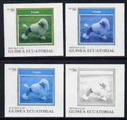 Equatorial Guinea 1977 Dogs EK50 (Poodle) set of 4 imperf progressive proofs on ungummed paper comprising 1, 2, 3 and all 4 colours (as Mi 1134)