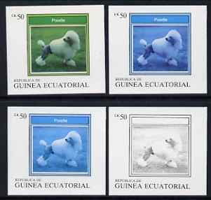 Equatorial Guinea 1977 Dogs EK50 (Poodle) set of 4 imperf progressive proofs on ungummed paper comprising 1, 2, 3 and all 4 colours (as Mi 1134)