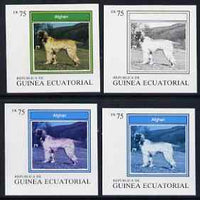 Equatorial Guinea 1977 Dogs EK75 (Afghan) set of 4 imperf progressive proofs on ungummed paper comprising 1, 2, 3 and all 4 colours (as Mi 1135)