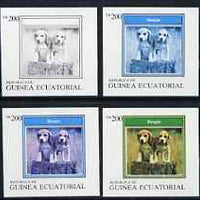Equatorial Guinea 1977 Dogs EK200 (Beagle) set of 4 imperf progressive proofs on ungummed paper comprising 1, 2, 3 and all 4 colours (as Mi 1136)