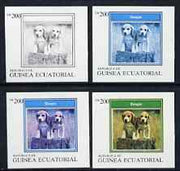 Equatorial Guinea 1977 Dogs EK200 (Beagle) set of 4 imperf progressive proofs on ungummed paper comprising 1, 2, 3 and all 4 colours (as Mi 1136)