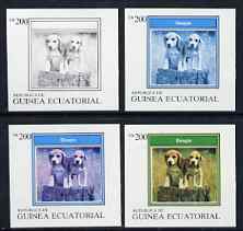 Equatorial Guinea 1977 Dogs EK200 (Beagle) set of 4 imperf progressive proofs on ungummed paper comprising 1, 2, 3 and all 4 colours (as Mi 1136)
