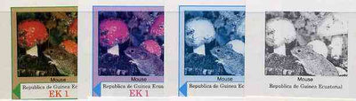 Equatorial Guinea 1977 European Animals EK1 (Mouse amongst Wild Mushrooms) set of 4 imperf progressive proofs on ungummed paper comprising 1, 2, 3 and all 4 colours (as Mi 1137)