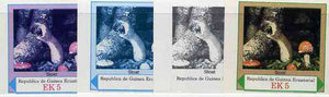 Equatorial Guinea 1977 European Animals EK5 (Stoat and Wild Mushrooms) set of 4 imperf progressive proofs on ungummed paper comprising 1, 2, 3 and all 4 colours (as Mi 1139)