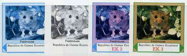 Equatorial Guinea 1977 European Animals EK3 (Fieldmouse) set of 4 imperf progressive proofs on ungummed paper comprising 1, 2, 3 and all 4 colours (as Mi 1138)