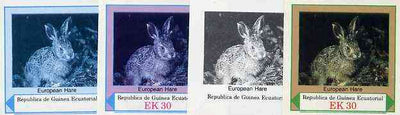 Equatorial Guinea 1977 European Animals EK30 (European Hare) set of 4 imperf progressive proofs on ungummed paper comprising 1, 2, 3 and all 4 colours (as Mi 1142)
