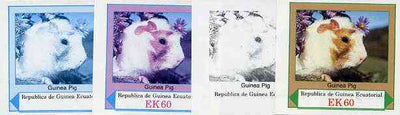 Equatorial Guinea 1977 European Animals EK60 (Guinea Pig) set of 4 imperf progressive proofs on ungummed paper comprising 1, 2, 3 and all 4 colours (as Mi 1143)