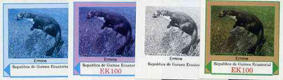 Equatorial Guinea 1977 European Animals EK100 (Ermine) set of 4 imperf progressive proofs on ungummed paper comprising 1, 2, 3 and all 4 colours (as Mi 1144)