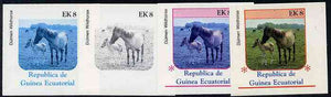 Equatorial Guinea 1976 Horses EK8 (Dülmen Wild Horse) set of 4 imperf progressive proofs on ungummed paper comprising 1, 2, 3 and all 4 colours (as Mi 808)