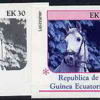 Equatorial Guinea 1976 Horses EK30 (Lipizzaner) set of 4 imperf progressive proofs on ungummed paper comprising 1, 2, 3 and all 4 colours (as Mi 810)