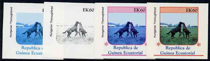 Equatorial Guinea 1976 Horses EK60 (Hungarian Thoroughbred) set of 4 imperf progressive proofs on ungummed paper comprising 1, 2, 3 and all 4 colours (as Mi 811)