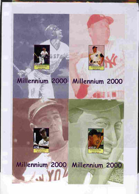 Somaliland 2000 Millennium uncut imperforate proof sheet containing four Baseball s/sheets (Carl Yastrzewski, Joe Dimaggio & Lou Gehrig) unmounted mint and scarce with less than 5 such sheets produced