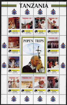 Tanzania 1992 Pope's Visits 1980-82 perf sheet of 16 containing 12 values plus 4 labels unmounted mint