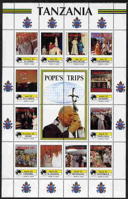Tanzania 1992 Pope's Visits 1982-83 perf sheet of 16 containing 12 values plus 4 labels unmounted mint