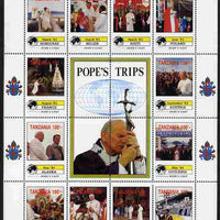 Tanzania 1992 Pope's Visits 1983-84 perf sheet of 16 containing 12 values plus 4 labels unmounted mint