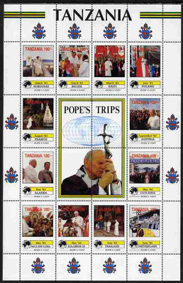 Tanzania 1992 Pope's Visits 1983-84 perf sheet of 16 containing 12 values plus 4 labels unmounted mint